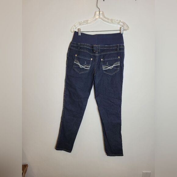 Times Two Maternity Jeans Medium Stretchy Dark Wash Ankle Crop Pull On Blue - Picture 6 of 9